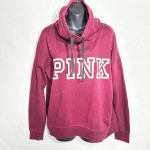 PINK Women's M Burgundy Pullover Cowl Neck Logo Drawsting Sweatshirt
